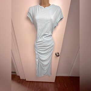 Susana Monaco Breath Blue Stretch Ruched Front Slit Bodycon Shirt Dress XL